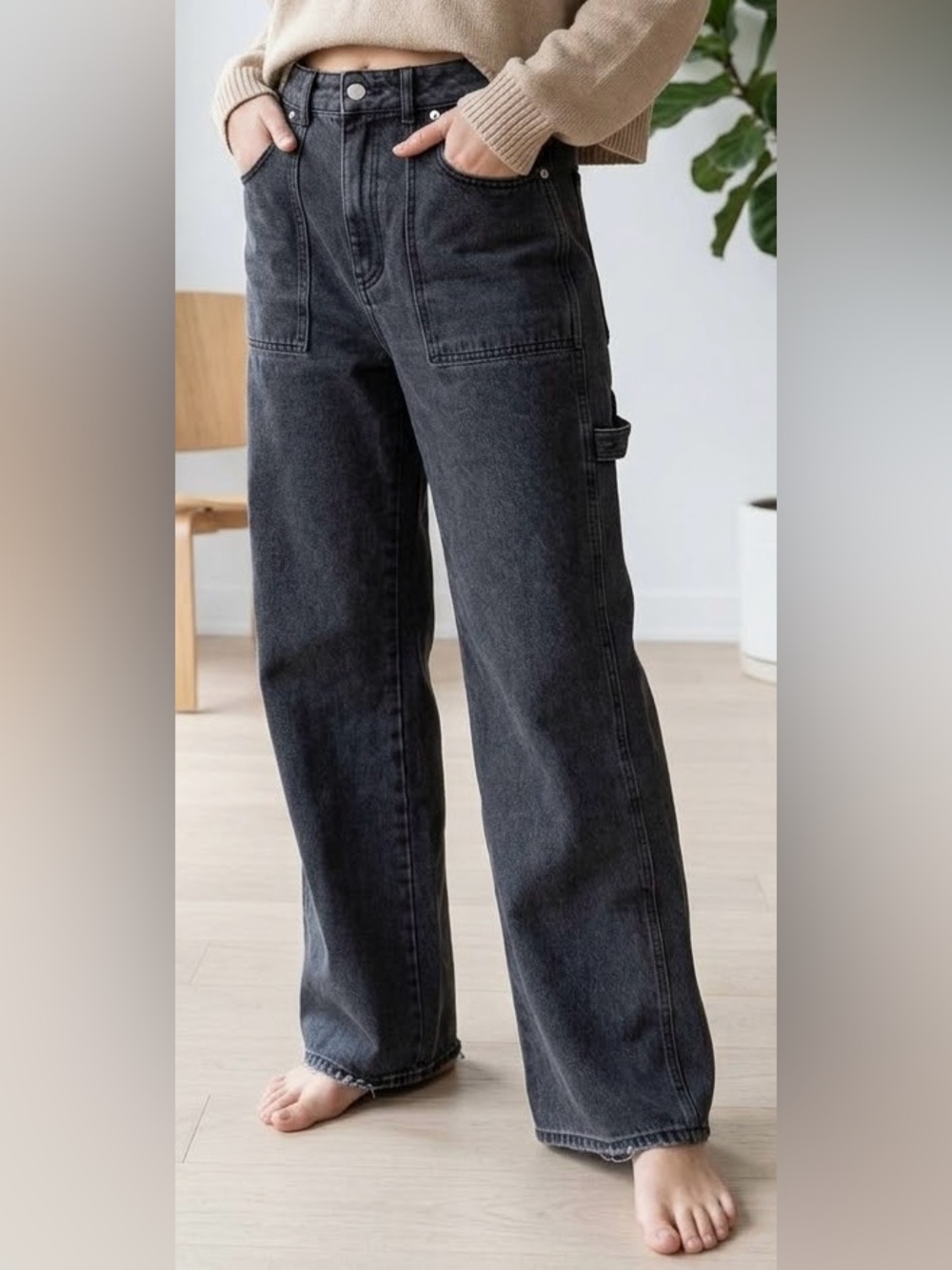 Oval Square Player Wide Leg Carpenter Jeans Washed Black Charcoal Portugal 28